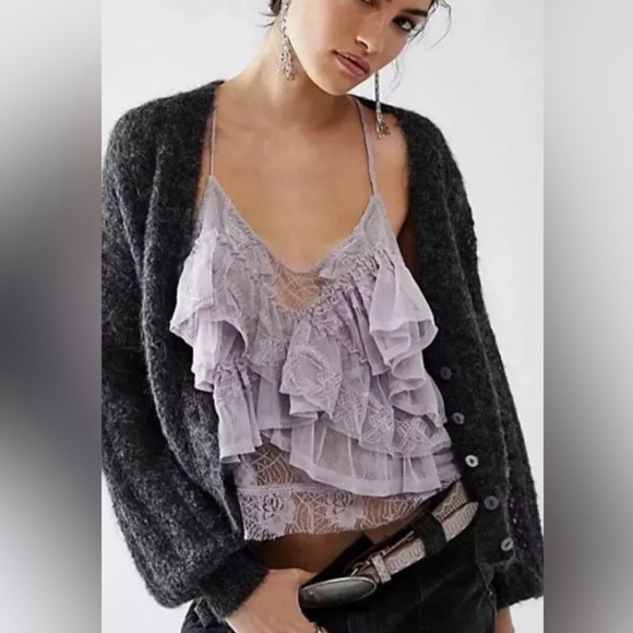 Free People In The Clouds Lace Ruffles Tiered Tank size large - Picture 4 of 6